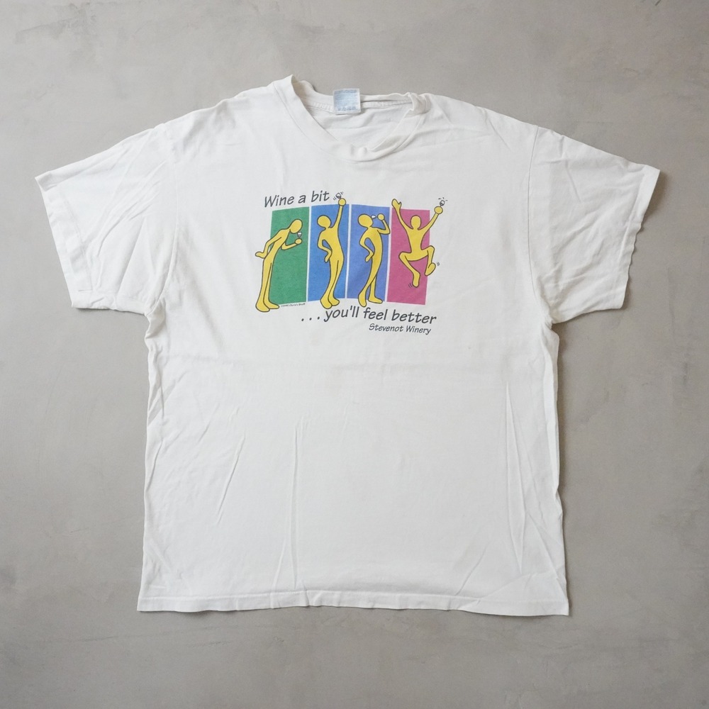 Vintage Wine Lover Shirt XL Mens 90s White Stevenot Winery Wine A Bit Graphic